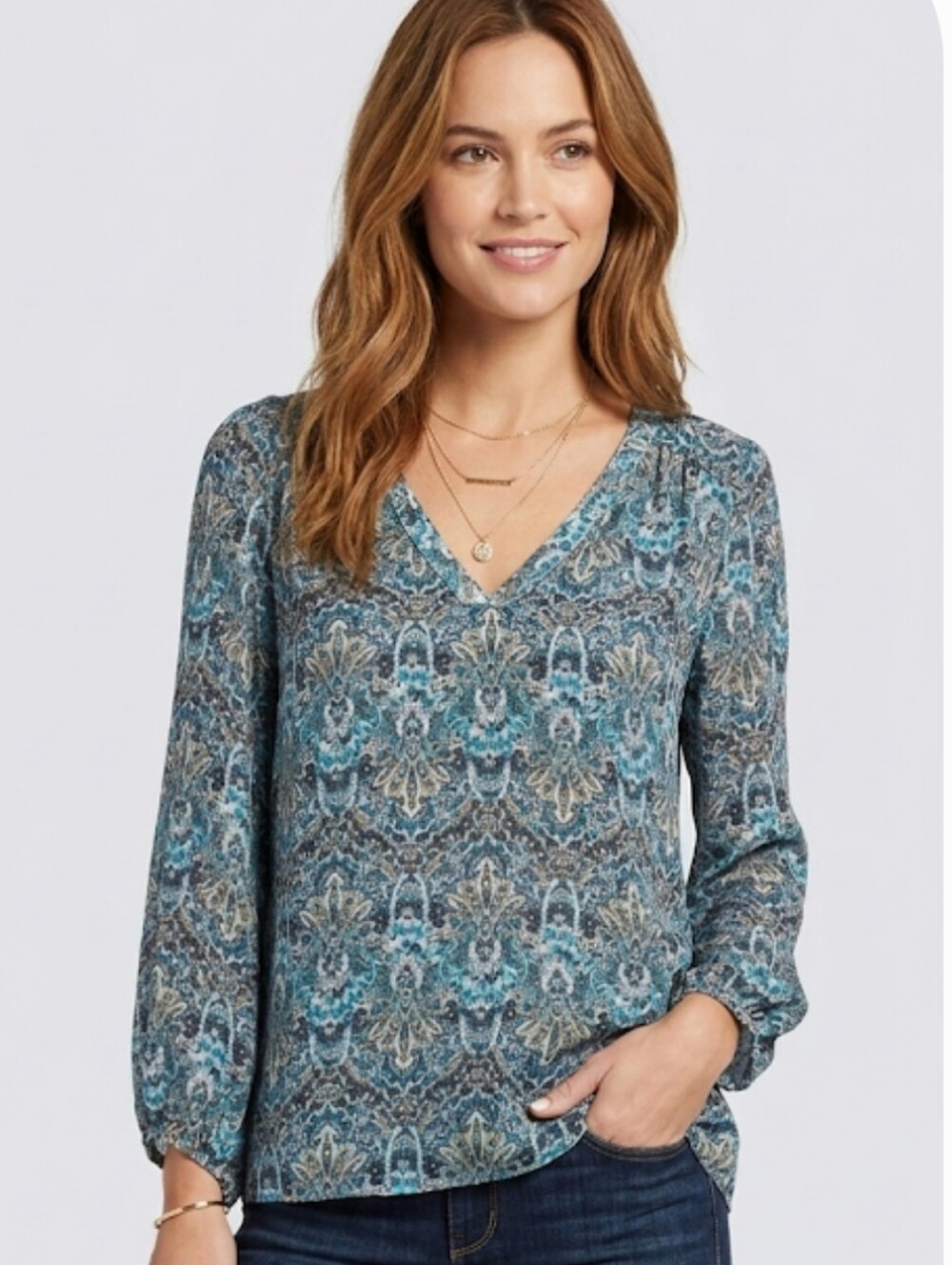 Joie Silk Paisley Blouse XS Avonmora Blue Long Sleeve Chiffon Top